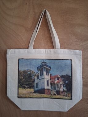 Canvas Tote Bag with Lighthouse Print - Cream